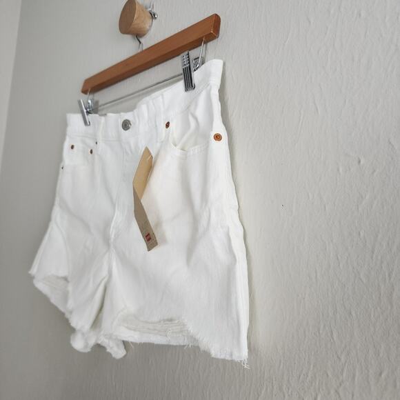 NWT Levi's High Rise Shortie White Denim Cut Off Distressed Shorts 32 14 - Picture 2 of 11